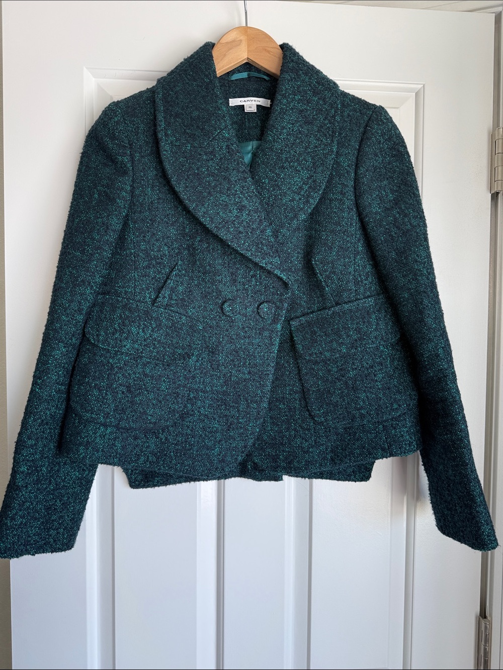 Carven - Blue and green tweed cropped jacket - Size 4.